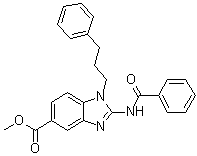 structure of CAS# 1374601-40-7, BRD 4770;2-(Benzoylamino)-1-(3-phenylpropyl)-1H-benzimidazole-5-carboxylic acid methyl ester