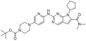 tert-butyl 4-(6-((7-cyclopentyl-6-(dimethylcarbamoyl)-7H-pyrrolo[2,3-d]pyrimidin-2-yl)amino)pyridin-3-yl)piperazine-1-carboxylate molecular structure (CAS 1374639-78-7)