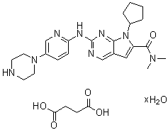 Butanedioic acid, compd. with 7-cyclopentyl-N,N-dimethyl-2-[[5-(1-piperazinyl)-2-pyridinyl]amino]-7H-pyrrolo[2,3-d]pyrimidine-6-carboxamide hydrate (1:1:?) molecular structure (CAS 1374639-79-8)
