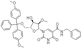 5'-O-[Bis(4-methoxyphenyl)phenylmethyl]-2'-O-methyl-5-[[(phenylmethyl)amino]carbonyl]uridine molecular structure (CAS 1374692-38-2)