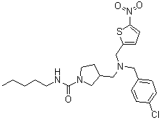 structure of CAS# 1379686-29-9, 3-[[[(4-Chlorophenyl)methyl][(5-nitro-2-thienyl)methyl]amino]methyl]-N-pentyl-1-pyrrolidinecarboxamide;SR 9011