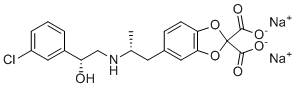 structure of CAS# 138908-40-4, disodium (R,R)-5-(2-((2-(3-chlorophenyl)-2-hydroxyethyl)-amino)propyl)-1,3-benzodioxole-2,3-dicarboxylate;CL 316243