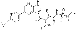 5-(2-Cyclopropylpyrimidin-5-yl)-3-[3-[[ethyl(methyl)sulfamoyl]amino]-2,6-difluorobenzoyl]-1H-pyrrolo[2,3-b]pyridine molecular structure (CAS 1393465-84-3)