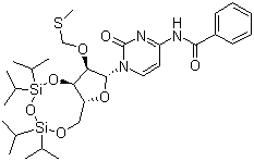 N-Benzoyl-2'-O-[(methylthio)methyl]-3',5'-O-[1,1,3,3-tetrakis(1-methylethyl)-1,3-disiloxanediyl]cytidine molecular structure (CAS 139434-68-7)