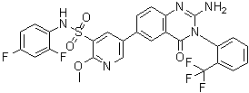 5-[2-Amino-3,4-dihydro-4-oxo-3-[2-(trifluoromethyl)phenyl]-6-quinazolinyl]-N-(2,4-difluorophenyl)-2-methoxy-3-pyridinesulfonamide molecular structure (CAS 1402345-92-9)