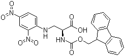 structure of CAS# 140430-54-2, N-Fmoc-N'-(2,4-dinitrophenyl)-L-2,3-diaminopropionic acid;Fmoc-Dap(Dnp)-OH; N-alpha-(9-Fluorenylmethyloxycarbonyl)-N-beta-(2,4-dinitrophenyl)-L-2,3-diaminopropionic acid