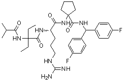 1-[[(2S)-5-[(Aminoiminomethyl)amino]-2-[[2-ethyl-2-[(2-methyl-1-oxopropyl)amino]-1-oxobutyl]amino]-1-oxopentyl]amino]-N-[bis(4-fluorophenyl)methyl]cyclopentanecarboxamide] molecular structure (CAS 1417329-24-8)