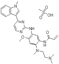 structure of CAS# 1421373-66-1, AZD-9291 mesylate;N-[2-[[2-(Dimethylamino)ethyl]methylamino]-4-methoxy-5-[[4-(1-methyl-1H-indol-3-yl)-2-pyrimidinyl]amino]phenyl]-2-propenamide methanesulfonate (1:1)