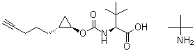 structure of CAS# 1425038-21-6, (S)-3,3-Dimethyl-2-((((1R,2R)-2-(pent-4-yn-1-yl)cyclopropoxy)carbonyl)amino)butyric acid tert-butylamine salt;3-Methyl-N-[[[(1R,2R)-2-(4-pentyn-1-yl)cyclopropyl]oxy]carbonyl]-L-valine compd. with 2-methyl-2-propanamine