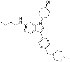 结构式 CAS# 1429881-91-3, 反式-4-[2-(丁基氨基)-5-[4-[(4-甲基-1-哌嗪基)甲基]苯基]-7H-吡咯并[2,3-d]嘧啶-7-基]-环己醇