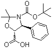 structure of CAS# 143527-70-2, (4S,5R)-3-(tert-Butoxycarbonyl)-2,2-dimethyl-4-phenyloxazolidine-5-carboxylic acid;(4S-trans)-2,2-Dimethyl-4-phenyl-3,5-oxazolidinedicarboxylic acid 3-(1,1-dimethylethyl) ester; (4S,5R)-5-Carboxy-2,2-dimethyl-4-phenyl-3-(tert-butoxycarbonyl)oxazolidine; (4S,5R)-N-(tert-Butoxycarbonyl)-2,2-dimethyl-4-phenyl-5-oxazolidinecarboxylic acid