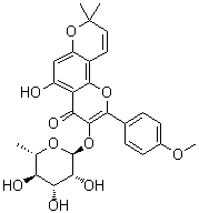 3-[(6-Deoxy-alpha-L-mannopyranosyl)oxy]-5-hydroxy-2-(4-methoxyphenyl)-8,8-dimethyl-4H,8H-benzo[1,2-b:3,4-b']dipyran-4-one molecular structure (CAS 143601-07-4)