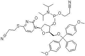 5'-O-[Bis(4-methoxyphenyl)phenylmethyl]-4-S-(2-cyanoethyl)-2'-deoxy-4-thiouridine 3'-[2-cyanoethyl bis(1-methylethyl)phosphoramidite] molecular structure (CAS 144303-74-2)