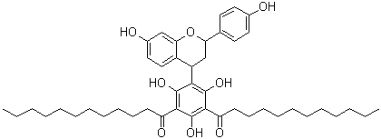 1,1'-[5-[3,4-Dihydro-7-hydroxy-2-(4-hydroxyphenyl)-2H-1-benzopyran-4-yl]-2,4,6-trihydroxy-1,3-phenylene]bis[1-dodecanone] molecular structure (CAS 144337-18-8)