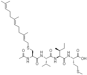 N-Acetyl-S-[(2E,6E)-3,7,11-trimethyl-2,6,10-dodecatrien-1-yl]-L-cysteinyl-L-valyl-L-isoleucyl-L-methionine molecular structure (CAS 144608-65-1)