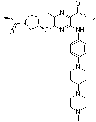 6-Ethyl-3-[[4-[4-(4-methyl-1-piperazinyl)-1-piperidinyl]phenyl]amino]-5-[[(3R)-1-(1-oxo-2-propen-1-yl)-3-pyrrolidinyl]oxy]-2-pyrazinecarboxamide molecular structure (CAS 1448232-80-1)
