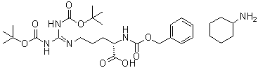 structure of CAS# 145315-39-5, N5-[Bis[[(1,1-dimethylethoxy)carbonyl]amino]methylene]-N2-[(phenylmethoxy)carbonyl]-L-ornithine compd. with cyclohexanamine (1:1)