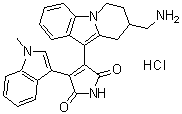 structure of CAS# 145317-11-9, Bisindoylmaleimide X hydrochloride;3-[8-(Aminomethyl)-6,7,8,9-tetrahydropyrido[1,2-a]indol-10-yl]-4-(1-methyl-1H-indol-3-yl)-1H-pyrrole-2,5-dione hydrochloride (1:1)