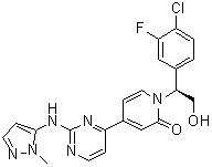 结构式 CAS# 1453848-26-4, 1-[(1S)-1-(4-氯-3-氟苯基)-2-羟基乙基]-4-[2-[(1-甲基-1H-吡唑-5-基)氨基]-4-嘧啶基]-2(1H)-吡啶酮