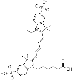 2-[5-[1-(5-羧基戊基)-1,3-二氢-3,3-二甲基-5-磺基-2H-吲哚-2-亚基]-1,3-戊二烯基]-1-乙基-3,3-二甲基-5-磺基-3H-吲哚鎓内盐分子结构 (CAS 146368-11-8)