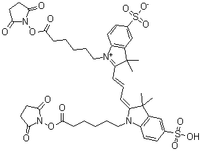 1-[6-[(2,5-二氧代-1-吡咯烷基)氧基]-6-氧代己基]-2-[3-[1-[6-[(2,5-二氧代-1-吡咯烷基)氧基]-6-氧代己基]-1,3-二氢-3,3-二甲基-5-磺基-2H-吲哚-2-亚基]-1-丙烯基]-3,3-二甲基-5-磺基-3H-吲哚鎓内盐分子结构 (CAS 146397-20-8)