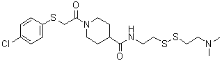 1-[2-[(4-Chlorophenyl)thio]acetyl]-N-[2-[[2-(dimethylamino)ethyl]dithio]ethyl]-4-piperidinecarboxamide molecular structure (CAS 1469338-01-9)