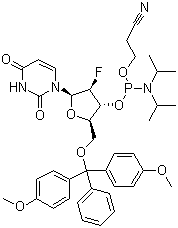 结构式 CAS# 146954-75-8, 5'-O-(4,4-二甲氧基三苯甲基)-2'-脱氧-2'-氟尿苷-3'-(2-氰基乙基-N,N-二异丙基)亚磷酰胺