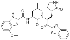 结构式 CAS# 1471484-62-4, 2-[N-[(4-甲氧基-1H-吲哚-2-基)羰基]-亮氨酰-3-[(3S)-2-氧代吡咯烷-3-基]-丙氨酰-]苯并噻唑