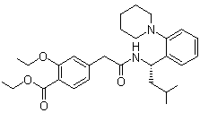 结构式 CAS# 147770-06-7, (S)-2-乙氧基-4-[[[N-[1-(2-哌啶基苯基)-3-甲基丁基]氨基]羰基]甲基]苯甲酸乙酯; (S)-瑞格列奈乙基酯