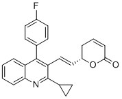 structure of CAS# 148516-15-8, Pitavastatin Impurity 29;(2S)-2-[(E)-2-[2-cyclopropyl-4-(4-fluorophenyl)quinolin-3-yl]ethenyl]-2,3-dihydropyran-6-one