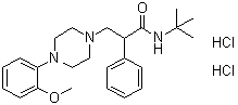 structure of CAS# 149055-79-8, N-(1,1-Dimethylethyl)-4-(2-methoxyphenyl)-alpha-phenyl-1-piperazinepropanamide dihydrochloride;(±)-WAY 100135