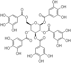 结构式 CAS# 14937-32-7, 1,2,3,4,6-O-五没食子酰葡萄糖; beta-五没食子酰葡萄糖