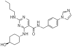 2-(Butylamino)-4-[(trans-4-hydroxycyclohexyl)amino]-N-[[4-(1H-imidazol-1-yl)phenyl]methyl]-5-pyrimidinecarboxamide molecular structure (CAS 1493764-08-1)