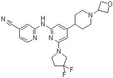 2-[[6-(3,3-Difluoro-1-pyrrolidinyl)-4-[1-(3-oxetanyl)-4-piperidinyl]-2-pyridinyl]amino]-4-pyridinecarbonitrile molecular structure (CAS 1496581-76-0)