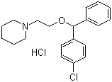 structure of CAS# 14984-68-0, Cloperastine hydrochloride;4-Chlorobenzhydryl 2-(1-piperidyl)ethyl ether hydrochloride; 1-[2-[(4-Chlorophenyl)phenylmethoxy]ethyl]piperidinium chloride