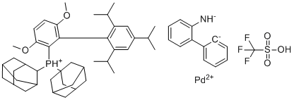 Methanesulfonato[2-(Di-1-adamantylphosphino)-2',4',6'-triisopropyl-3,6-dimethoxybiphenyl][2-(2'-amino-1,1'-biphenyl)]palladium(II) molecular structure (CAS 1507404-60-5)