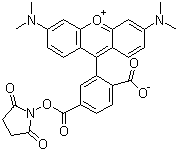 6-羧基四甲基罗丹明琥珀酰亚胺酯分子结构 (CAS 150810-69-8)