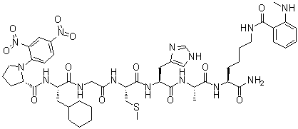 1-(2,4-Dinitrophenyl)-L-prolyl-3-cyclohexyl-L-alanylglycyl-S-methyl-L-cysteinyl-L-histidyl-L-alanyl-N6-[2-(methylamino)benzoyl]-L-lysinamide molecular structure (CAS 150956-92-6)