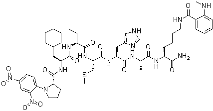 1-(2,4-Dinitrophenyl)-L-prolyl-3-cyclohexyl-L-alanyl-L-2-aminobutanoyl-S-methyl-L-cysteinyl-L-histidyl-L-alanyl-N6-[2-(methylamino)benzoyl]-L-lysinamide molecular structure (CAS 150956-93-7)