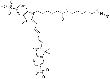 2-[5-[1-[6-[(5-Azidopentyl)amino]-6-oxohexyl]-1,3-dihydro-3,3-dimethyl-5-sulfo-2H-indol-2-ylidene]-1,3-pentadien-1-yl]-1-ethyl-3,3-dimethyl-5-sulfo-3H-indolium inner salt molecular structure (CAS 1529799-75-4)
