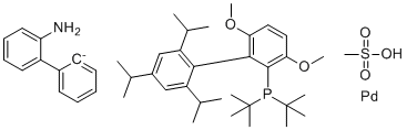 结构式 CAS# 1536473-72-9, [2'-(氨基-κN)[1,1'-联苯]-2-基-κC][[3,6-二甲氧基-2',4',6'-三(1-甲基乙基)[1,1'-联苯]-2-基]双(1,1-二甲基乙基)膦-κP](甲烷磺酸基-κO)-钯