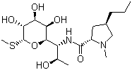结构式 CAS# 154-21-2, 林可霉素; 洁霉素; 6,8-二脱氧-6-(1-甲基-4-丙基-L-2-吡咯烷甲酰氨基)-1-硫代-D-赤式-alpha-D-半乳辛吡喃糖苷