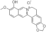 structure of CAS# 15401-69-1, Berberrubine chloride;9-Berberoline chloride; 9-Demethoxy-9-hydroxyberberinium chloride; Beroline chloride; 5,6-Dihydro-9-hydroxy-10-methoxybenzo[g]-1,3-benzodioxolo[5,6-a]quinolizinium chloride