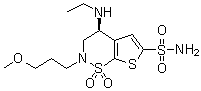 structure of CAS# 154127-19-2, (S)-4-(Ethylamino)-3,4-dihydro-2-(3-methoxypropyl)-2H-thieno[3,2-e]-1,2-thiazine-6-sulfonamide 1,1-dioxide