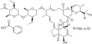 structure of CAS# 155569-91-8, Emamectin benzoate ;(4''R)-4''-Deoxy-4''-(methylamino)-avermectin B1 benzoate