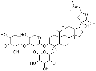 (3beta,21S)-3-[(O-6-脱氧-alpha-L-甘露糖基-(1→2)-O-[beta-D-吡喃木糖基-(1→3)]-alpha-L-阿拉伯吡喃糖基)氧基]-21,23-环氧-20,21-二羟基达马-24-烯-19-醛分子结构 (CAS 157752-01-7)