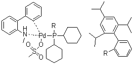 (SP-4-3)-[Dicyclohexyl[2',4',6'-tris(1-methylethyl)[1,1'-biphenyl]-2-yl]phosphine](methanesulfonato)[2'-(methylamino)[1,1'-biphenyl]-2-yl]palladium molecular structure (CAS 1599466-81-5)