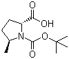 结构式 CAS# 160033-52-3, (2S,5R)-N-Boc-5-甲基吡咯烷-2-甲酸; (2S,5R)-N-叔丁氧羰基-5-甲基吡咯烷-2-甲酸
