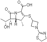 structure of CAS# 161715-21-5, Tebipenem;(4R,5S,6S)-3-[[1-(4,5-Dihydro-2-thiazolyl)-3-azetidinyl]thio]-6-[(1R)-1-hydroxyethyl]-4-methyl-7-oxo-1-azabicyclo[3.2.0]hept-2-ene-2-carboxylic acid