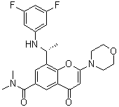 structure of CAS# 1627494-13-6, 8-[(1R)-1-[(3,5-Difluorophenyl)amino]ethyl]-N,N-dimethyl-2-(4-morpholinyl)-4-oxo-4H-1-benzopyran-6-carboxamide;AZD 8186